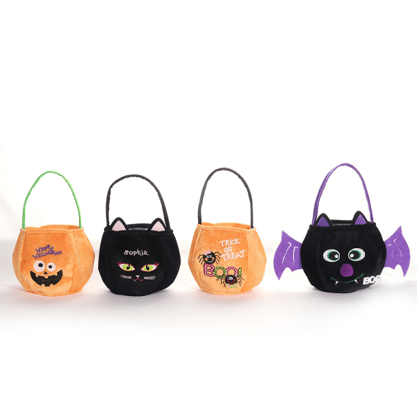 4 pakker godteri filt holder bøtter med håndtak for trick-or-treating poser, H