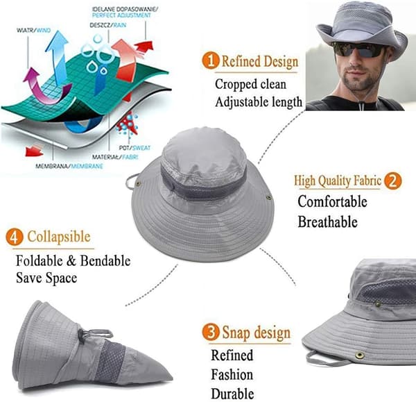 Sol Fashing Hat for Menn, 3.5” Bred Brede Brede Solhatt