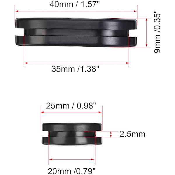 Kuminen kaapeliläpivienti Oval Eyelet Kaksipuolinen tuki Mitat 35 x 20mm Kuminen kaapeliläpivienti Suoja 4kpl