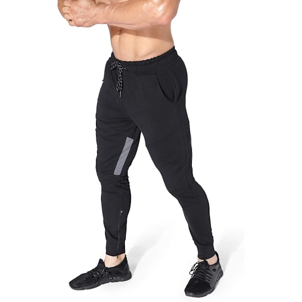 Herr Thigh Mesh Gym Jogger Byxor, Herr Casual Slim Fit Träning Bodybuilding Sweatpants med Dragkedja Fickor svart XL