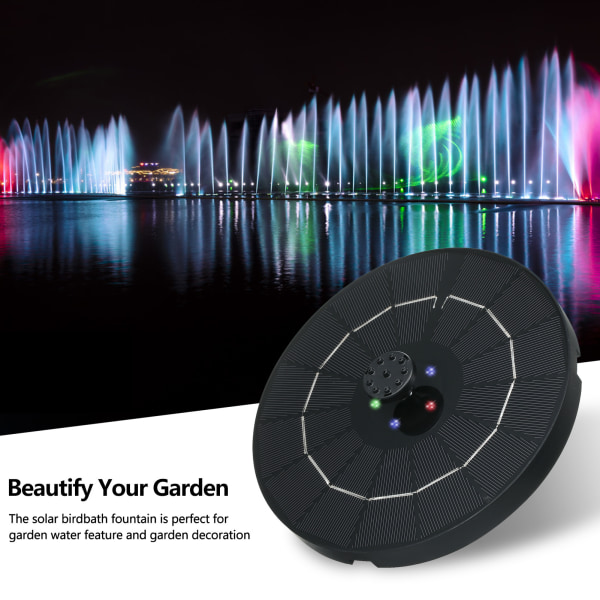 LED Solcelledrevet Springvand Udendørs med Farverige LED-lys og Batteri og Solpumpe Springvand