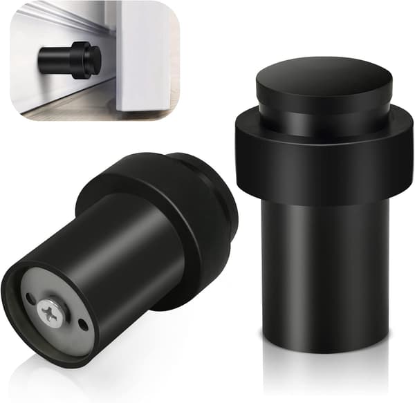 Sorte Dørstoppe Heavy Duty Rustfrit Stål Dørstoppe Dekorative Vægbeskyttere Solid Gummi Sokkelbrædder 65mm Pakke med 2