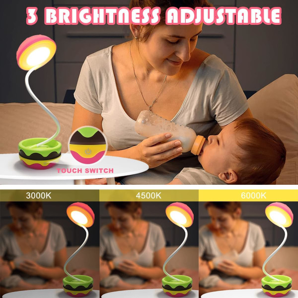 Söpö pöytälamppu lapsille, hampurilaistytöille pienet pöytälamput Recharg