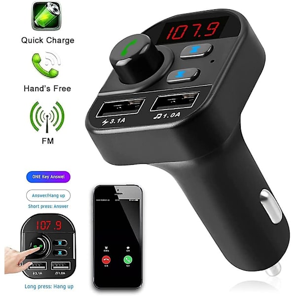 Auton Bluetooth Fm -lähetin, langaton mp3-soitin, jossa on kaksi USB-porttia, tukee Tf-korttia/usb-muistitikkua