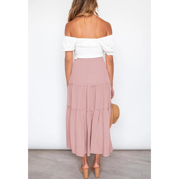 Kvinners Boho Elastisk Høy Midje A-Linje Ruffle Swing Strand Maxi Skjørt med L