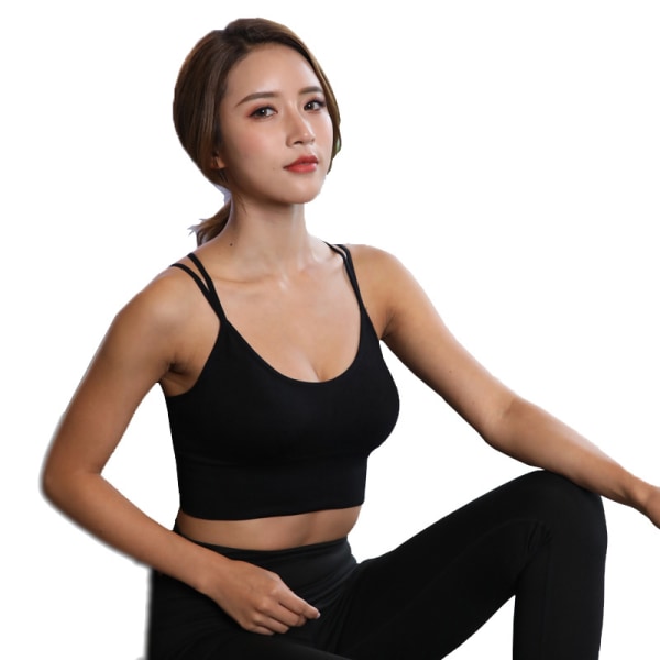 Kvinde Polstret Sports BH Fitness Træning Løbstrøje Yoga Tank Top Sort