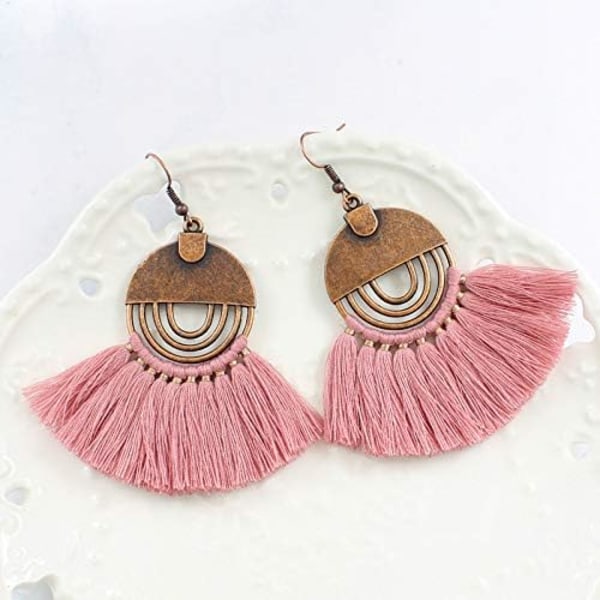 Faux päls tofs drop dangle örhängen set 8.5CM rosa