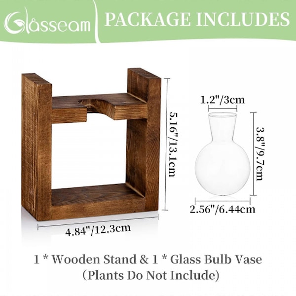 Stykke Lyspære Avocado Vase Glas Agern Vase til Blomster Terrarium Krukke Plantekasse med Træhyldeholder til Grønne Vandplanter Egnet til Hjem K