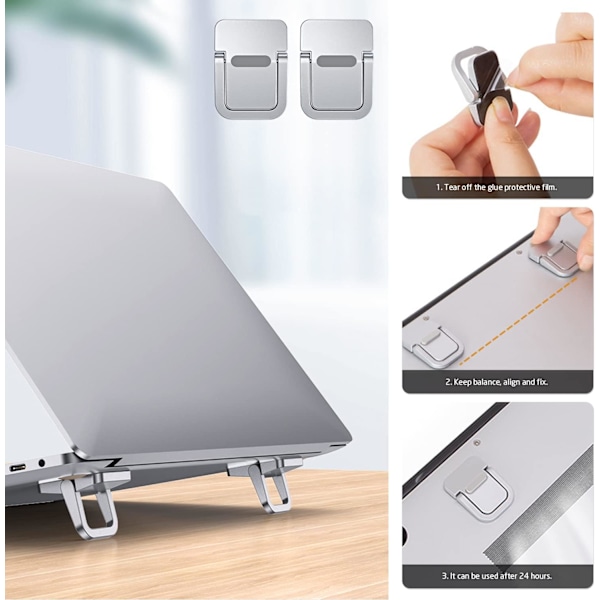 2-delt bærbar computerstand, sammenklappelig stand, selvklæbende computerstand, ergonomisk