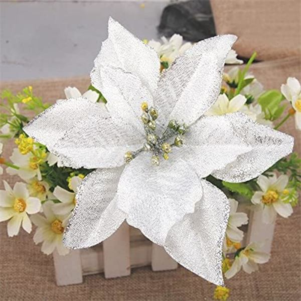 Konstgjorda Julstjärnor Dekorationer Julgranspynt Glittrande Blomma för Jul, Bröllop, Festligheter (8 stycken)