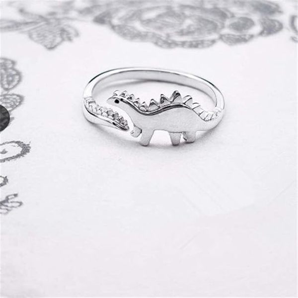 4 st söta dinosaurie Tyrannosaurus Triceratops ring set 14K silver