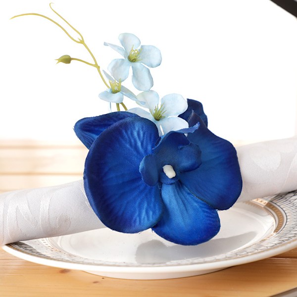 12 stk Serviettringer, Kunstige Blomster Serviettringer, Falske Blomster Serviettholder, Serviettring, til Middagsfest, Bryllupsbordsdekorasjon (Blå)