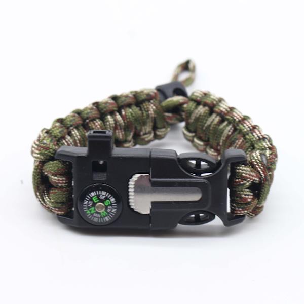 5 in 1 paracord -selviytymisranneke tulentekijällä ja kompassilla,