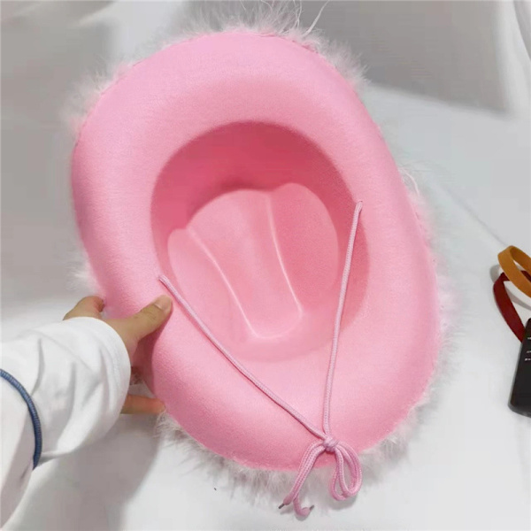 Rosa Western Cowboy Hat med fjær, Cowgirl kostymetilbehør