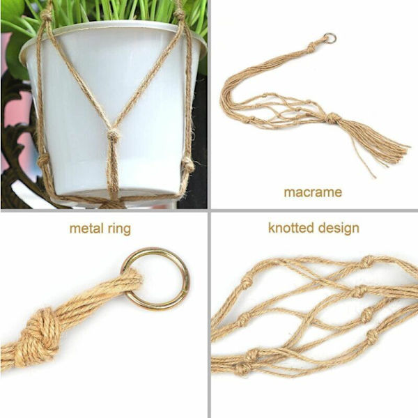 4 Macrame-kasvitelineen sarja, köysiruukkujen pidike, ripustettava kasviteline sisä- ja ulkokäyttöön, puutarhan koristeluun - 2 kpl 105 cm ja 2 kpl 90 cm, 4 jalkaa