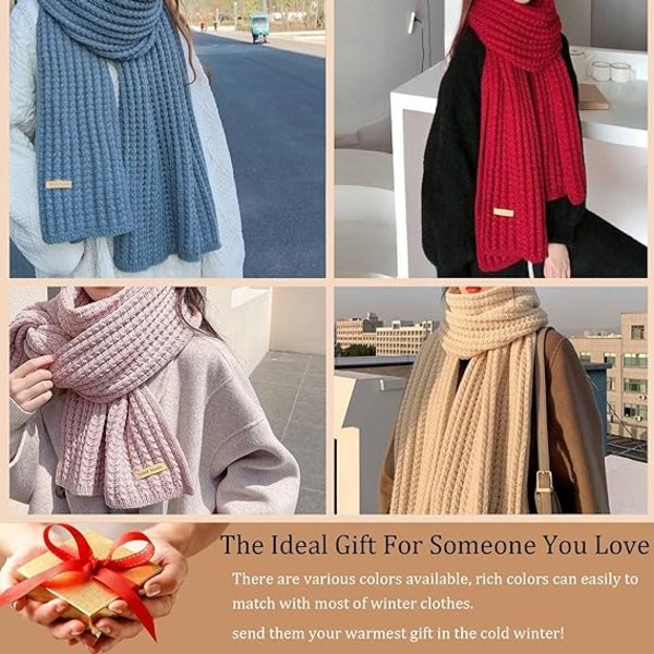 Varmt tørklæde til kvinder, vintertørklæder i rige ensfarver, superblødt tørklæde til W