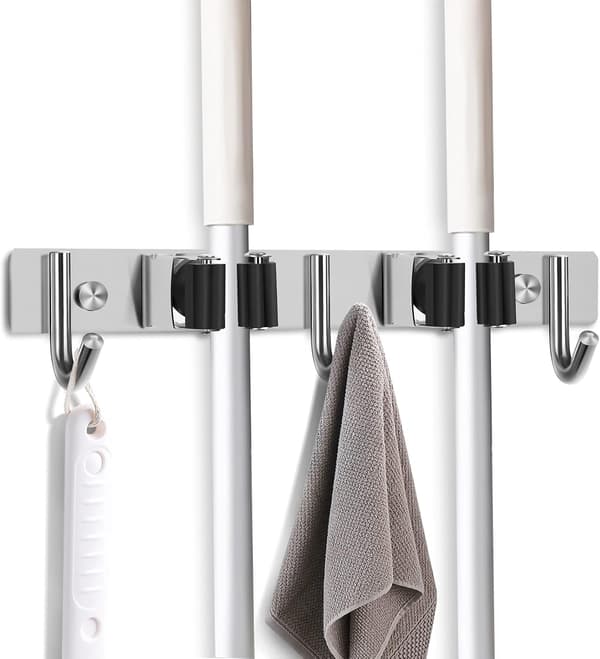 Vægmonteret kosteholder, multifunktionel kosteholder i rustfrit stål, sort 28 cm