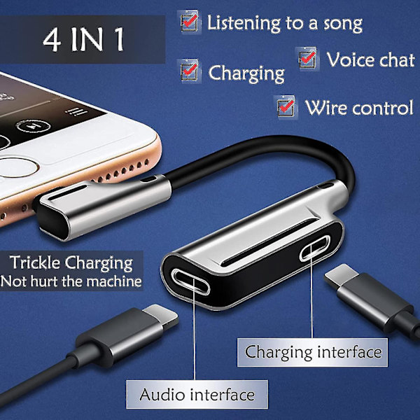 4-i-1 Dual Jack iPhone-adapter - Kompatibel med iPhone 11/XS/8 Plus, alle