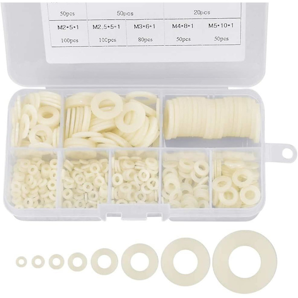 500 plastbrikker, nylon fladebrikker M2/M2.5/m3/m4/m5/m6/m8/m10 hvid