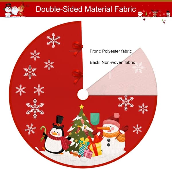 Rund Julgransskydd, 90*90cm, Mjuk Polyester Julgransdekoration, Snögubbe Pingvinmönster