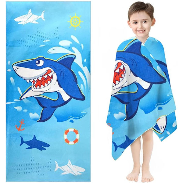 Barn Strandhandduk, Ultra Absorberande Snabbtorkande Mjuk Strandfilt Badhandduk för Flickor Pojkar Barn 75 x 150 cm (Megalodon)