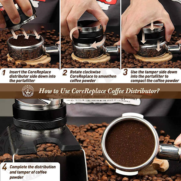 53mm rustfrit stål kaffedispenser og tamper, dobbeltkop kaffe niveauer