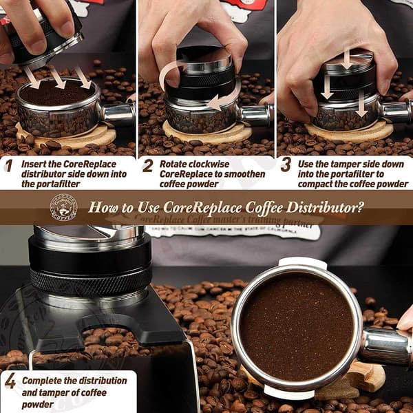 53mm rustfritt stål kaffedispenser og tamper, dobbelthodet kaffenivåler