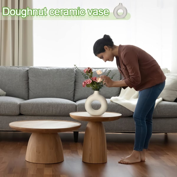 Dekorativ keramikvase, matbeige vase, håndlavet vase med tørrede blomster, Bei