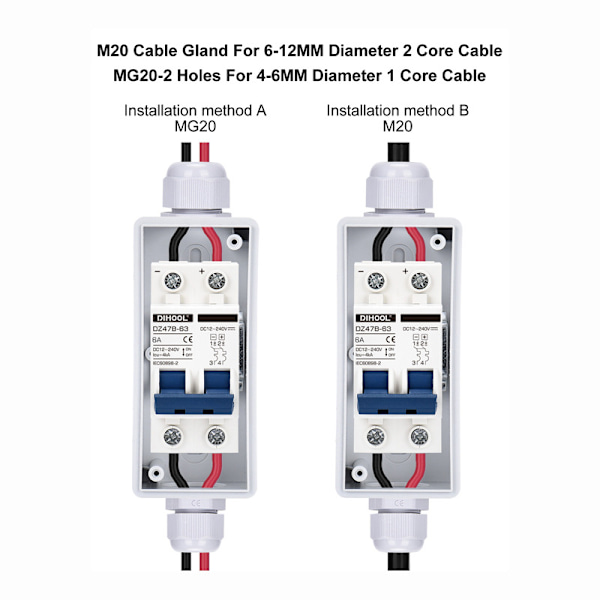 DC 40A Avbrottsbrytare Transparent Skyddande Kåpa Miniatyrkretsbrytare med IP65 Distributionsbox 1000V