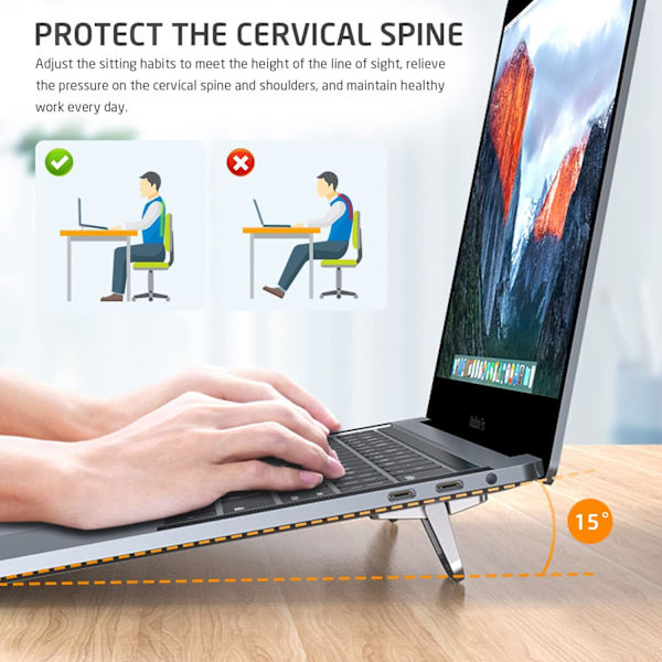 2-delad laptopstativ, hopfällbart stativ, självhäftande datorstativ, ergonomiskt