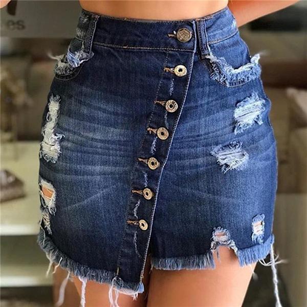 Sommer Plus Size Shorts Dame Denim Mini Nederdel Dame Nederdel L, MØRKEBLÅ