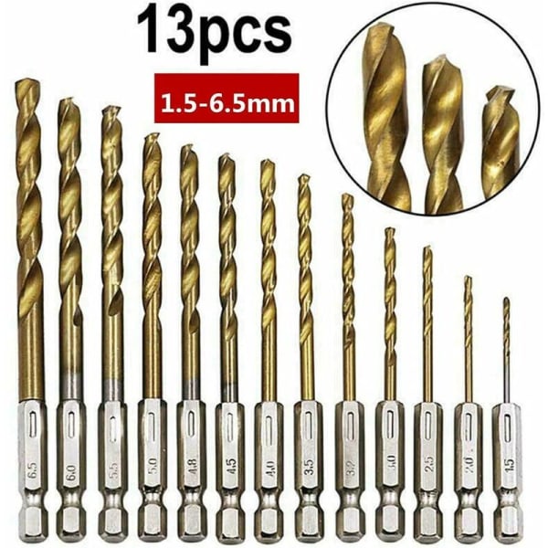 13 Pieces Metal Twist Drill Bits HSS Drilling(1.5-6.5mm) with Carbide Tippe