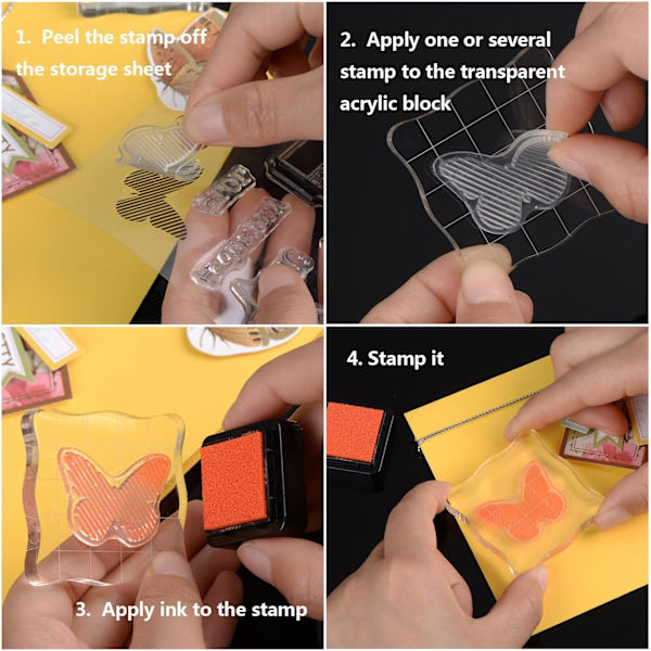 4 stämpelblock med rutnät och grepp, akryl transparenta stämpelblock set väsentliga stämpelverktyg för scrapbooking hantverk gör 2,5–10 cm