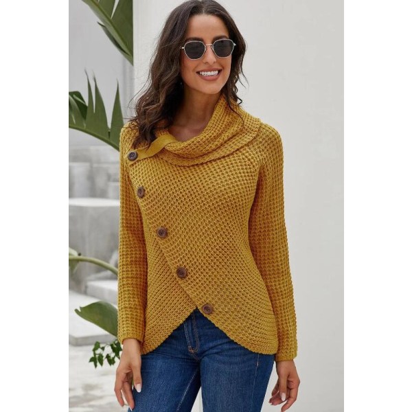 Flicka Tröjor Sköldpadda Krage Asymmetrisk Knapp Slå In Fållen Pullover