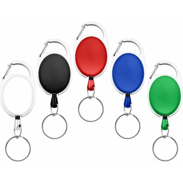 5 Retractable Badge Holder Karabiner Reels Key Ring Chains med Metal Split