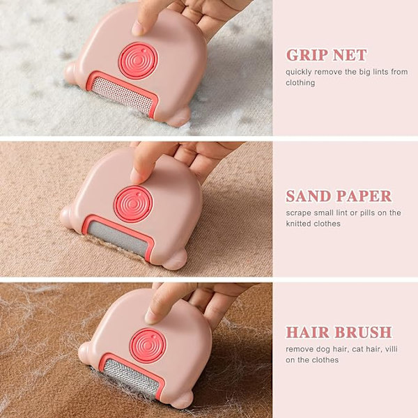 3 i 1 luddremover, miniluddremover för husdjur för att ta bort ludd/hundhår/katthår rosa (2-pack)