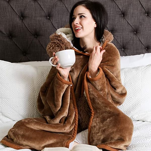 Sloth Bærbar Hættetrøje Tæppe til Voksne - Fluffy Super Soft Shag