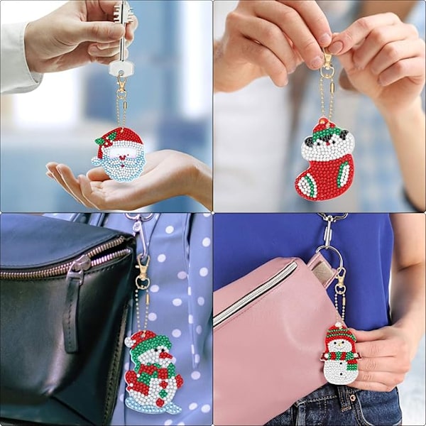 17 Stykker Dobbeltsidige Julediamanter Ornamenter Diamantmaleri Nøkkelringer DIY 5d Maleri Rund Bor Nøkkelring Julekrystall Rhinestone