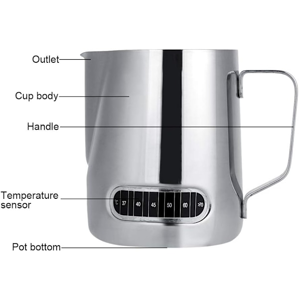 600ML Maitovaahdotuskannu Lämpötilanäytöllä Ruostumaton Teräs Maito Kannu Vaahto Kahvi Cappuccino