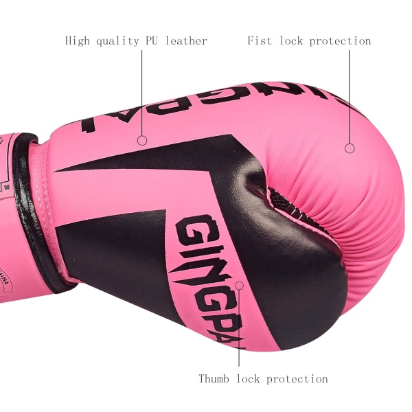 Boksehandsker til mænd og kvinder, læderboksehandsker til boksebold, kickboxing (Pink-Black, 8oz)