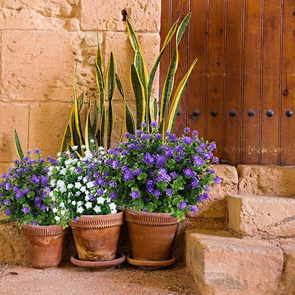 6 stk. kunstige blomster, simulerede blomster grønne planter UV-bestandige planter