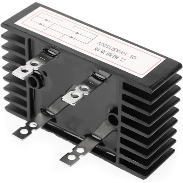 Brodiodebro, 1 stk 100A Amp 1600V Spænding 2-Fase Diode Høj Effekt Brodiode Sort på Plade Batterilader