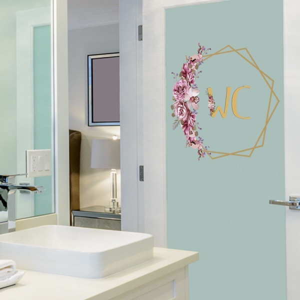 Kukkakuvioinen WC-oven seinätarra, kylpyhuoneen seinätarra itseliimautuva Wa