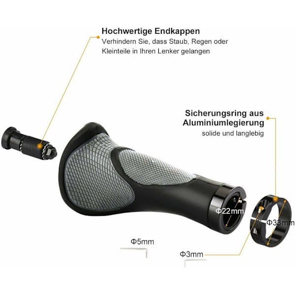 Polkupyörän kahvat, pyörän ohjaustangon kahvat, MTB-kahvat, ergonomiset kahvat, pyörän polkupyörän ohjaustangon kahvat, 22 mm:n liukueste kahvat pyörille-B
