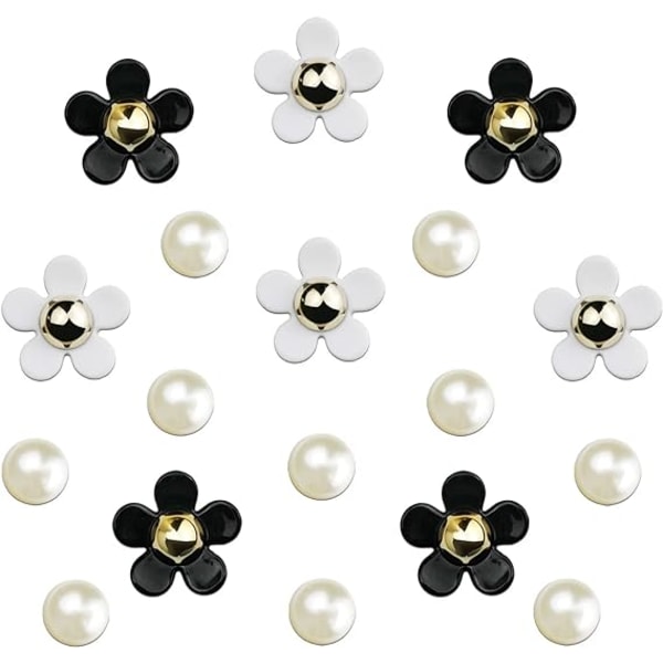 Blomstersko Charms til piger kvinder 4 stk. sort 4 stk. hvid 10 stk. perle