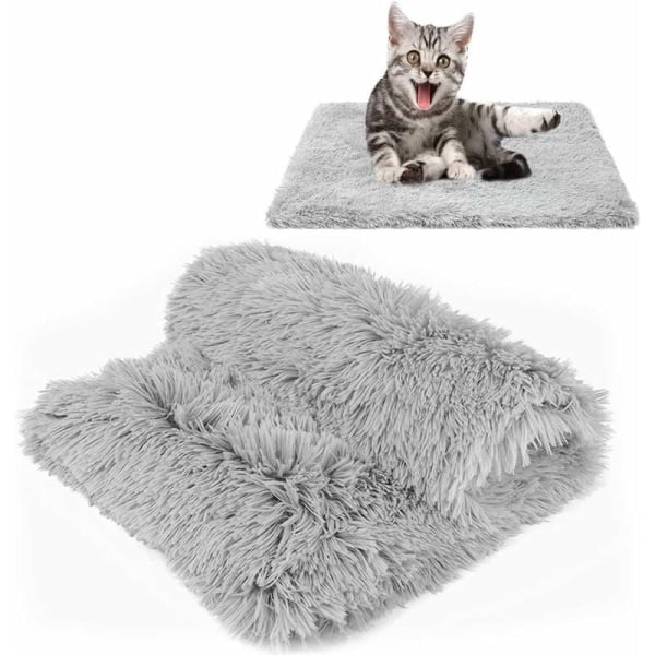 2 stk Fluffy plysj tepper for hunder og katter Dobbeltsidige matter Vaskbare Myke og varme komfortable deksler Kjæledyr Hundesofa seng (Grå: 36X56cm)