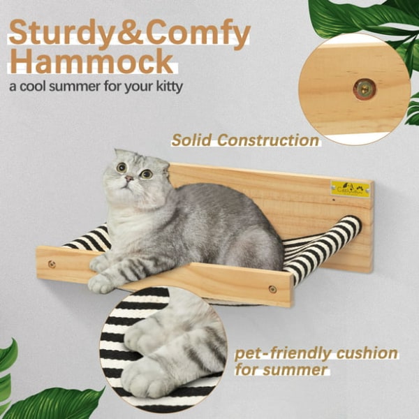 Katt Hängmatta Katt Sitthylla Väggmonterad Hylla Håller Upp Till 22 Lbs, Canvas Stripe