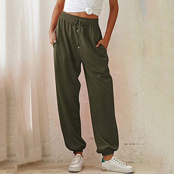 Cinch Bottom Sweatpants för kvinnor med fickor XL GRÖN