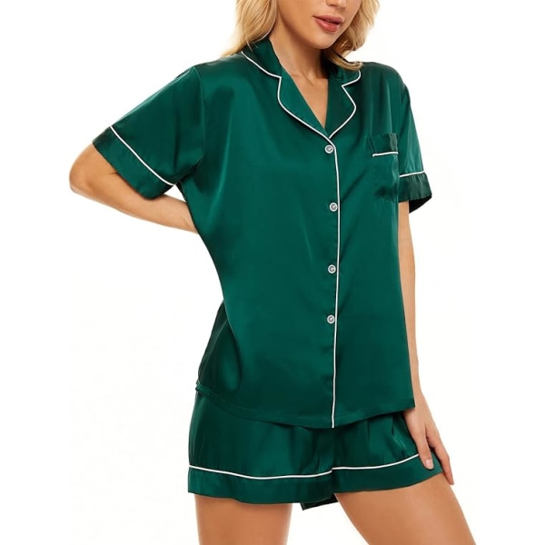 Pysjamassett for kvinner i silkesateng 2-delt pyjamassett med kortermet Loungewear B