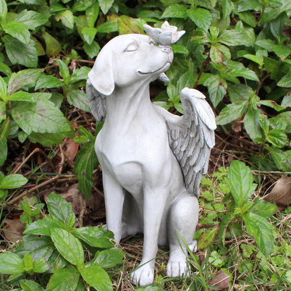 Dog Angel PET Memorial, Gravsten Minnesmärke Staty, 20*11*11cm, Polyester, S